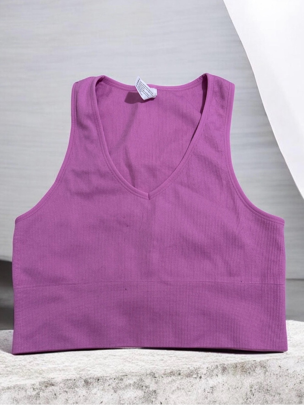 90 Degree By Reflex Ribbed V-Neck Crop Tank Top - Magenta